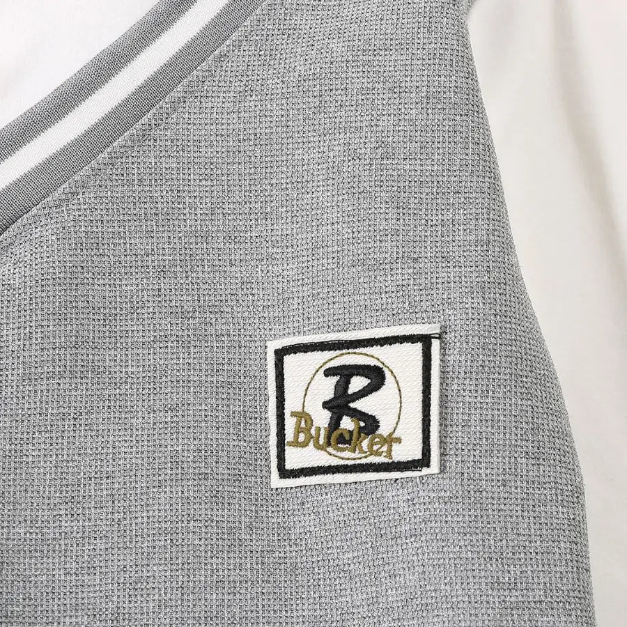 Boys Casual Pullover Sweatshirt Fake Two-Piece Design with White Collar and Gray Vest Panel Letter Patch Crew Neck Top for Kids