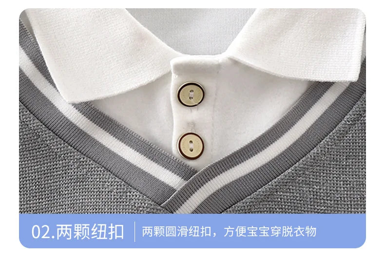 New 2024 Autumn Fashion Baby Boys Lapel Long Sleeve Fake two-piece Polo Shirt Kids Casual Sweatshrit Tops Clothing