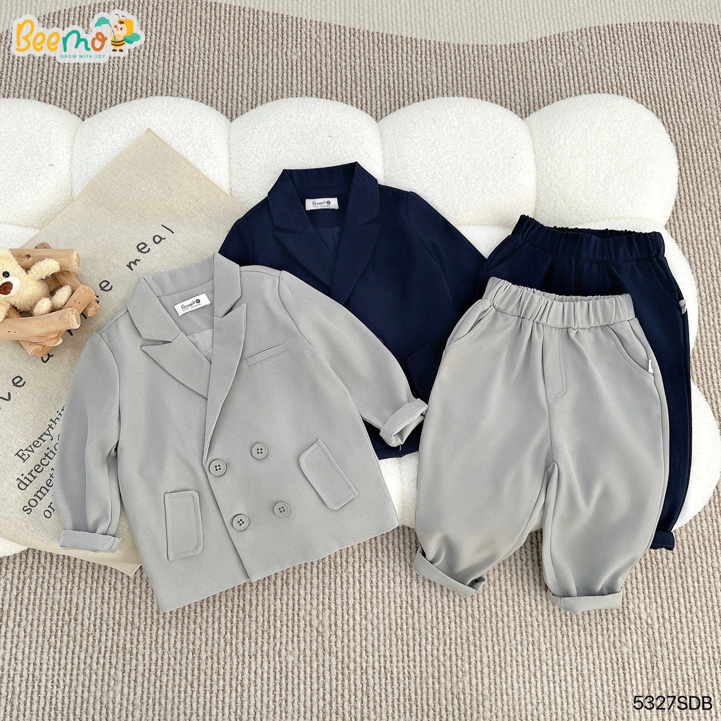 Top Selling Handsome Eco-Friendly Plaid Double-Breasted Kids Formal Set Gentleman Event Wedding Clothes for Boys Winter Toddler